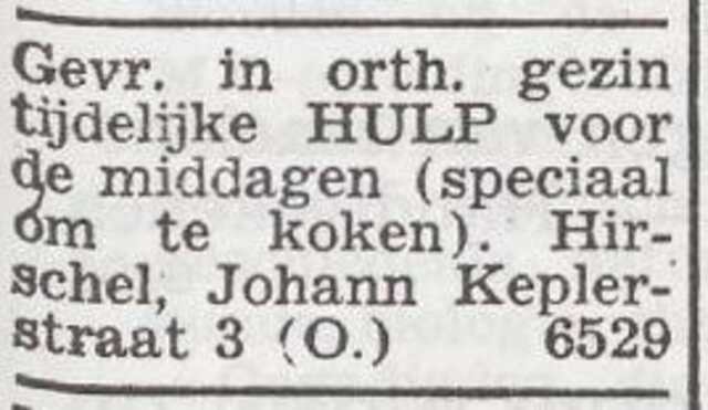 Advertentie van Louise Hirschel-Duitz