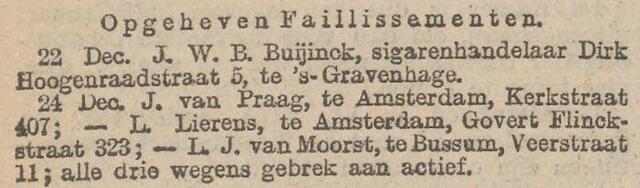 Opgeheven faillissement van kruidenier Levie Lierens. 26-12-1913, Het Nieuws van den Dag.