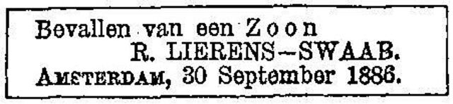 Advertentie van het gezin Lierens - Swaab.