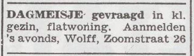 Advertentie van het gezin Wolff