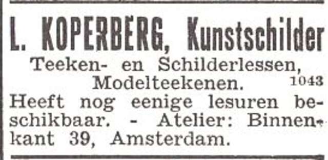 Advertentie van kunstschilder Levie Koperberg