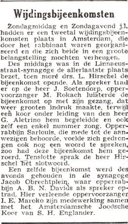 Wijdingsbijeenkomst in synagoge Linnaeusstraat en Jacob Obrechtplein