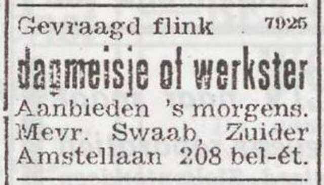 Advertentie van Louise Swaab-Wolf