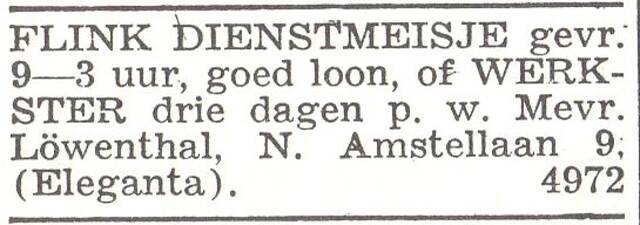 Advertentie van mw. Emma Löwenthal-Kaufmann