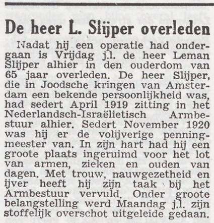 Necrologie van Leman Slijper