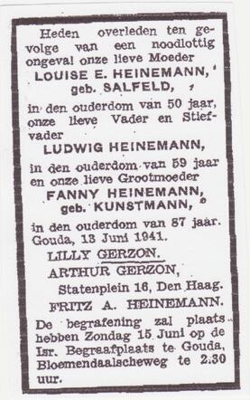 overlijdens advertentie van Louise, Ludwig en Fanny