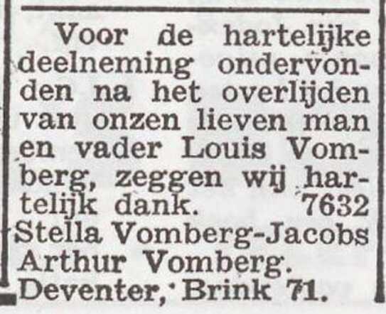 Dankbetuiging van de familie Vomberg