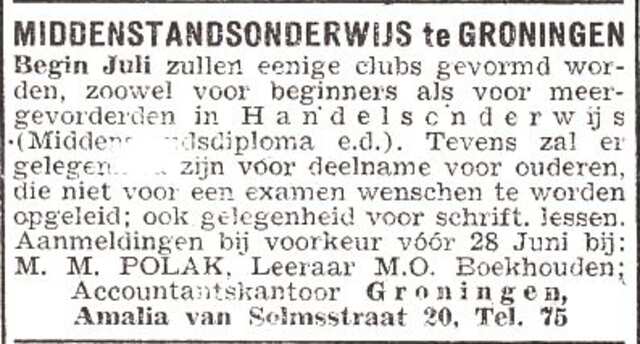 Advertentie van Machiel Moritz Polak