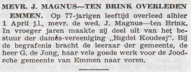 In Memoriam Jetje Magnus-Ten Brink