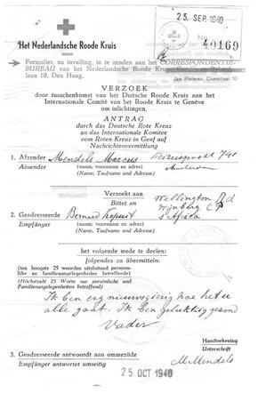 Letter Red Cross from Marcus Mendels
