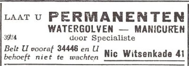 Advertentie van kapster Margot Regina Cohen-Langedijk