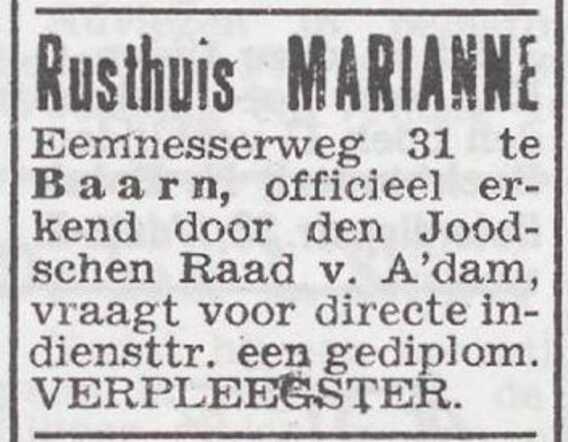Advertentie 'personeel gevraagd' van rusthuis Marianne