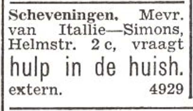Advertentie van mw. Marianne van Itallie-Simons