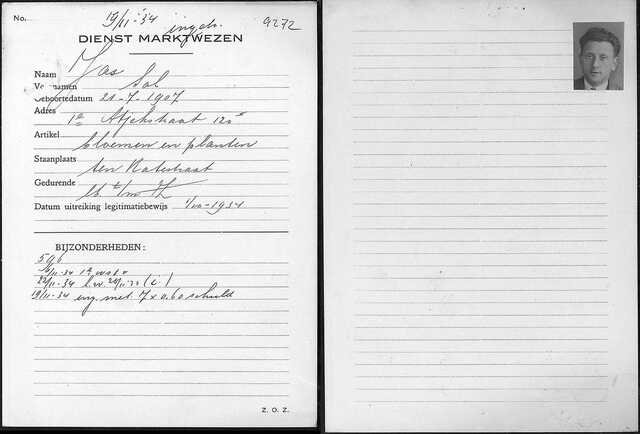 Marktkaart van Salomon Jas datum toekenning 1 oktober 1934
