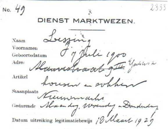 Marktvergunning van het echtpaar Lessing