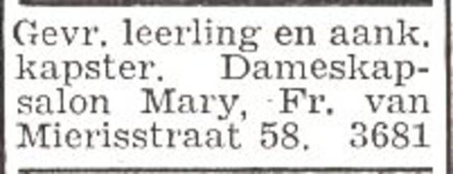 Advertentie van kapster Mary Jeannette Reens