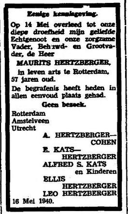 Maurits Hertzberger I Het Vaderland 16-05-1940