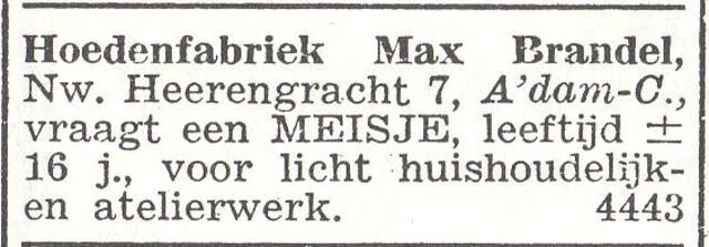 Advertentie van fabrikant Max (Marcus Abraham) Brandel