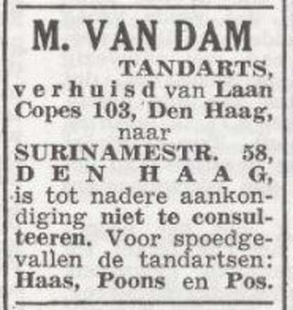 Advertentie van tandarts Max van Dam