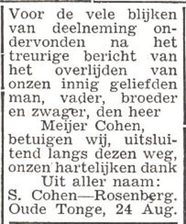 Dankbetuiging van mw. Cohen-Rosenberg