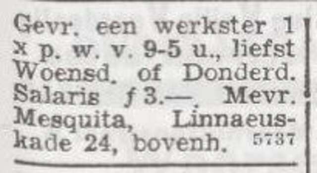 Advertentie van Elisabeth Jessurun de Mesquita