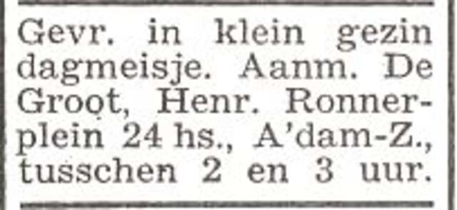 Advertentie van mw. Mietje de Groot-Visser