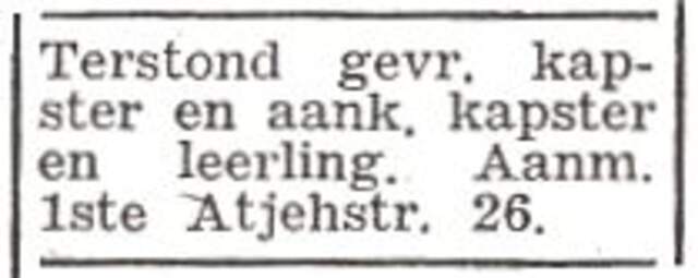 Advertentie van kapper Mozes Koekoek