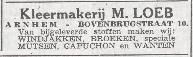 Advertentie van kleermaker Moritz Loeb