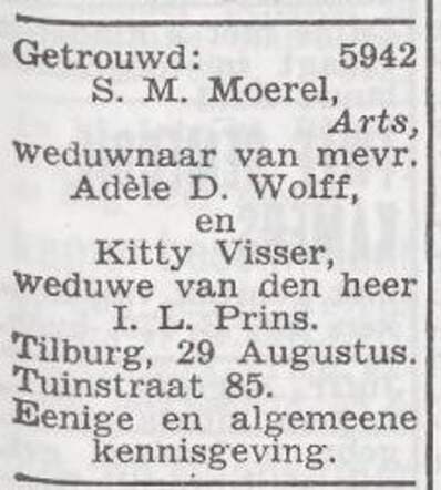 Bekendmaking van het huwelijk van Salomon Maurits Moerel en Clara Visser