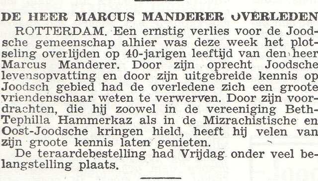 Bekendmaking van overlijden van Marcus Monderer