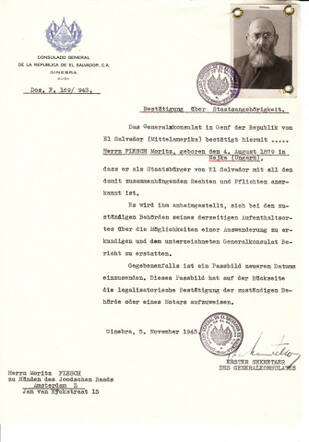 Ongeauthoriseerd bewijs van El Salvadoriaanse nationaliteit voor Moritz Flesch