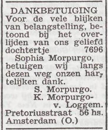 Dankbetuiging van het gezin Morpurgo