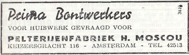 Advertentie van bontwerker Hijman Salomon Moscou