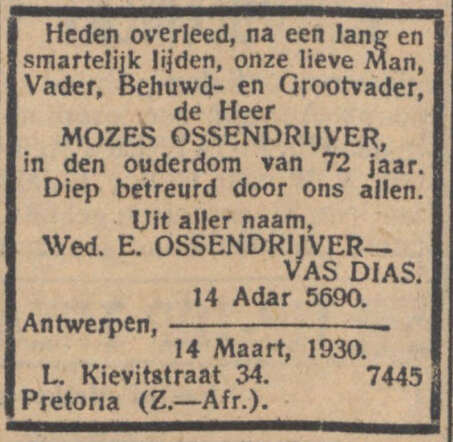 Mozes Ossendrijver NIW 21-03-1930