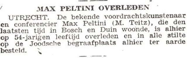 Mededeling van overlijden van Marcus Wolf Teitz