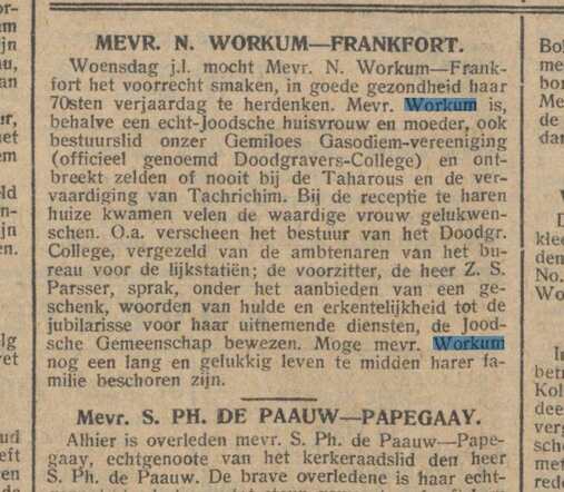 Naatje Workum-Frankfort 31-1-1930 Nieuw Israelitisch Dagblad