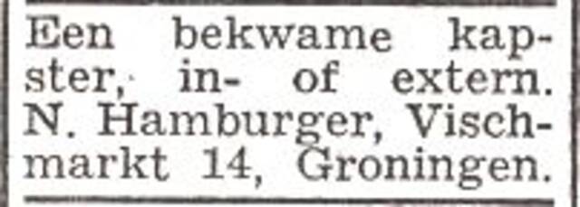 Advertentie van kapper Nathan Hamburger