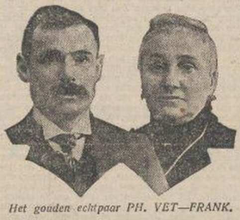 Nieuw Israëlietisch Weekblad 12 december 1931, dag. pag. 12. Gouden huwelijk Philip Vet en Judith Vet-Frank.