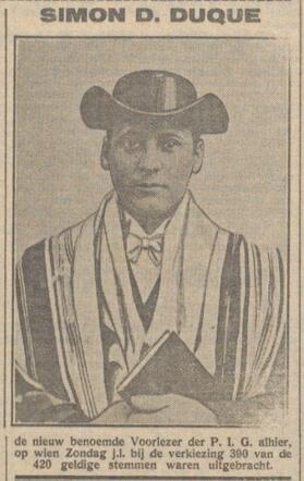 Nieuw Israëlietisch Weekblad 13 juli 1923 pag. 10. Simon D. Duque.