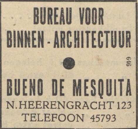 Nieuw Israëlietisch Weekblad 14 juni 1940, dag, pag. 3. Adv. Arnold Bueno de Mesquita.