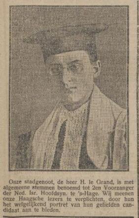 Nieuw Israëlietisch Weekblad 15 april 1921, pag. 1. Heiman le Grand.