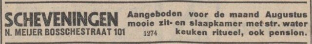 Nieuw Israëlietisch Weekblad 17 juli 1936, pag. 8. Adv.  Nico Meijer.