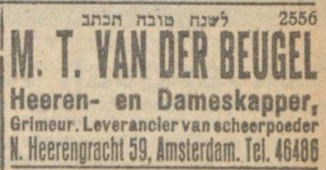 Nieuw Israëlietisch Weekblad 14 september 1923, pag. 7. Adv. Meijer T. van der Beugel.
