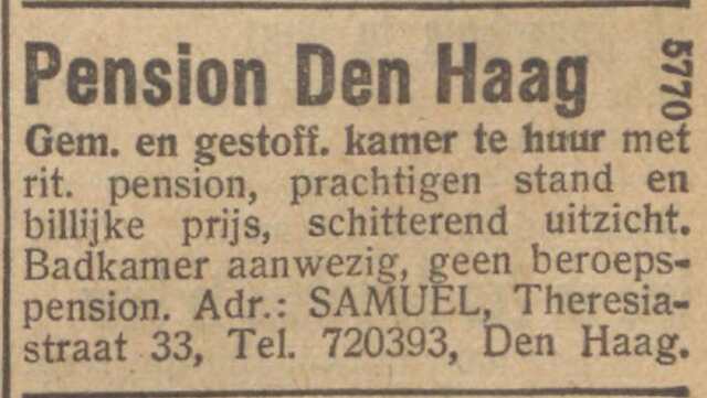 Nieuw Israëlietisch Weekblad  1 mei 1936, pag. 7. Adv. Aron Samuel.