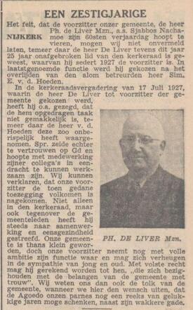 Nieuw Israëlietisch Weekblad  21 juli 1939, pag. 14. Philip de Liver 60 jaar (2).