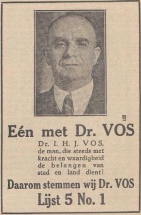 Nieuw Israëlietisch Weekblad 21mei 1937, pag 5. Dr. I.H.J. Vos