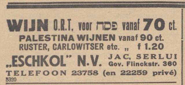 Nieuw Israëlietisch Weekblad, 25 maart 1938, dageditie, pag. 1. Adv. Jac. Serlui.