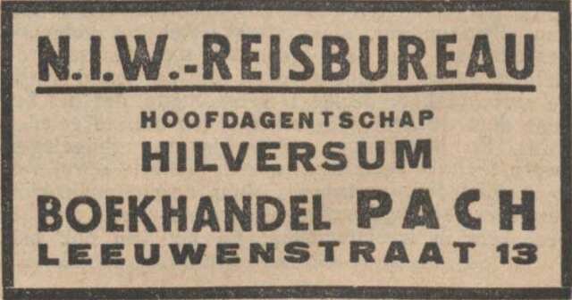 Nieuw Israëlietisch Weekblad 26 juni 1936, pag. 6. Adv. Boekhandel Pach te Hilversum.