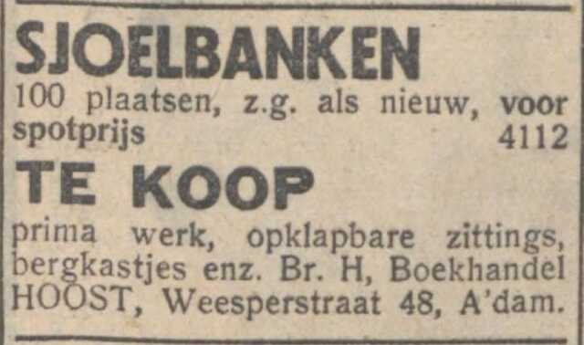 Nieuw Israëlietisch Weekblad  26 oktober 1934, dag, pag. 7. Adv. Boekhandel Hoost.