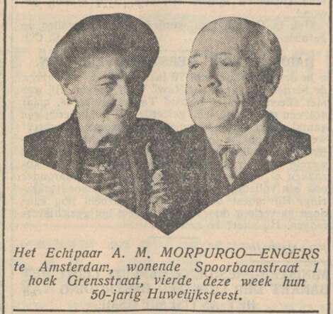 Nieuw Israëlietisch Weekblad 2 december 1932, dag, pag. 5. 50 jaar huwelijk echtpaar A.M. Morpurgo-Engers.
